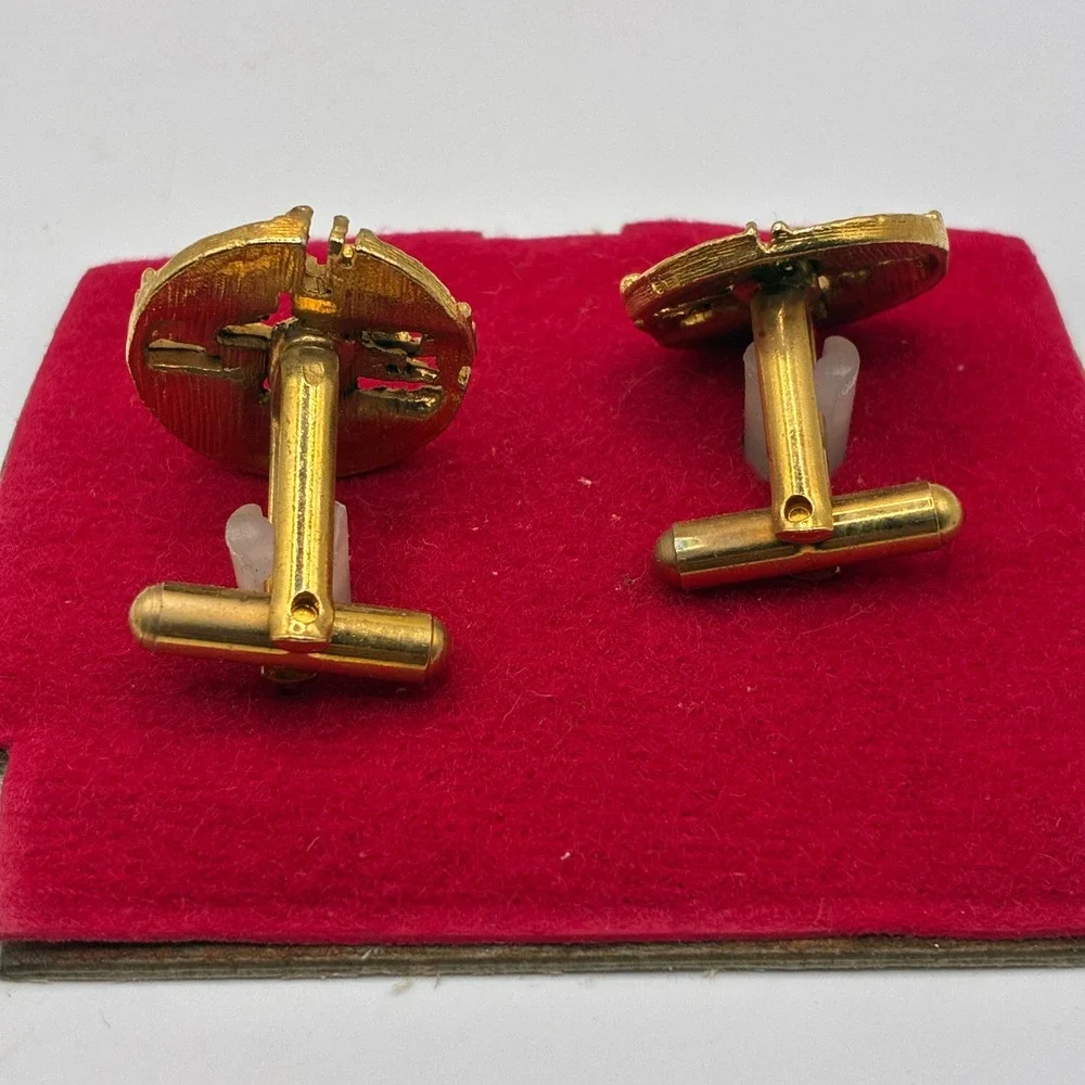 Vintage Brutalist Gold Tone Round Cufflinks Abstract Textured MCM Mens Jewelry